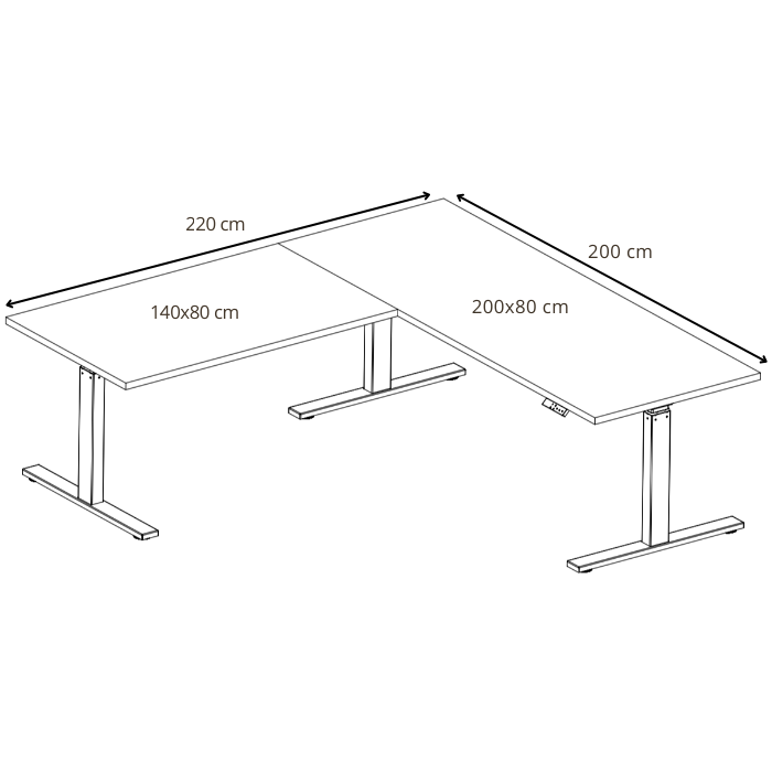 Zit-sta hoekbureau S3 220x200x80