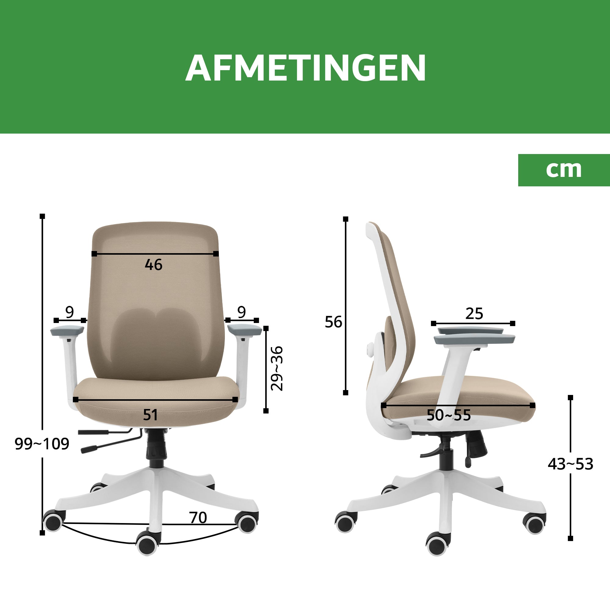 Bureaustoel Nova Beige Wit