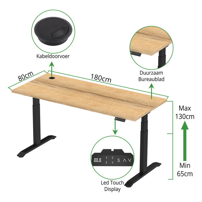 Zit-sta bureau S2 180x80 Zwart / Authentiek eiken