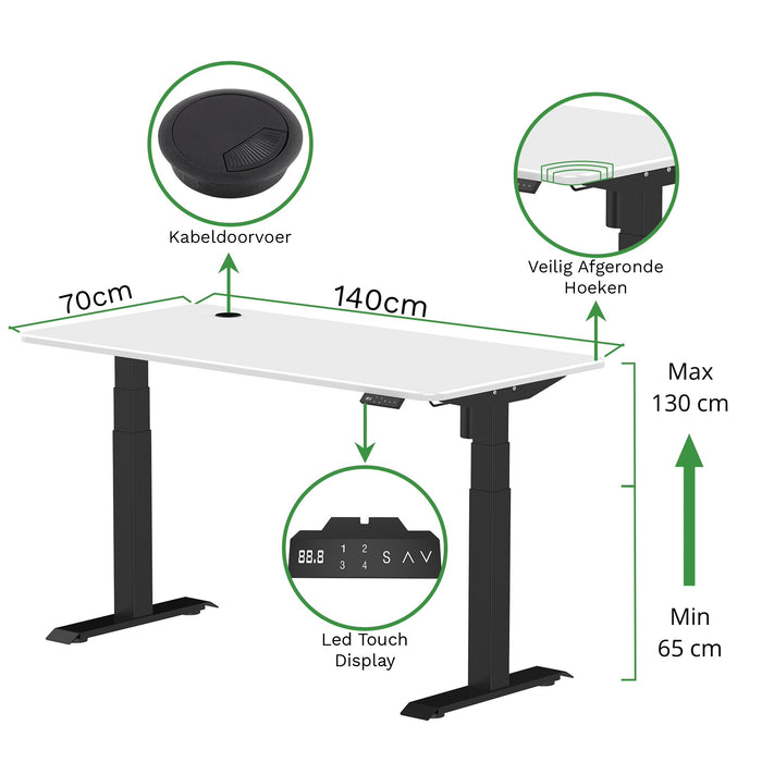 Zit-sta bureau 140x70 Zwart / Puur wit