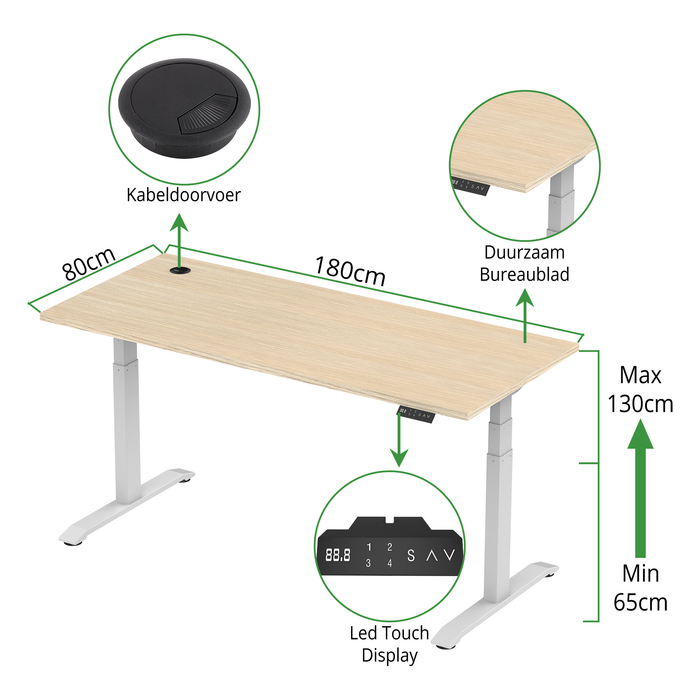 Zit-sta bureau S2 180x80 Wit / Naturel eiken