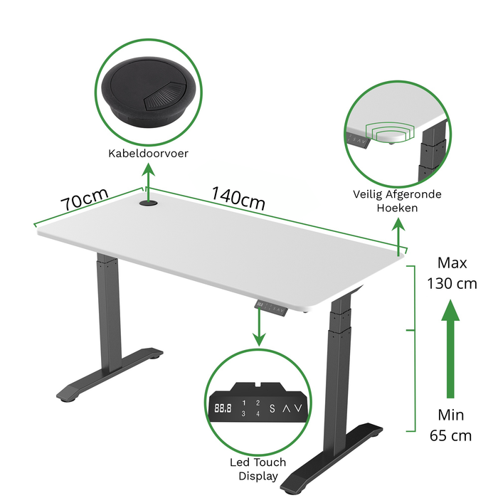 Zit-sta bureau S2 140x70 Zwart / Puur wit