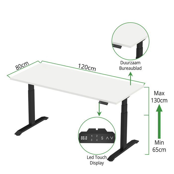 Zit-sta bureau S2 120x80 Zwart / Puur wit