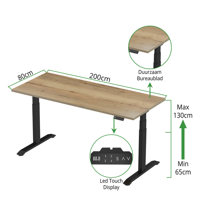 Zit-sta bureau S2 200x80 Zwart / Authentiek eiken