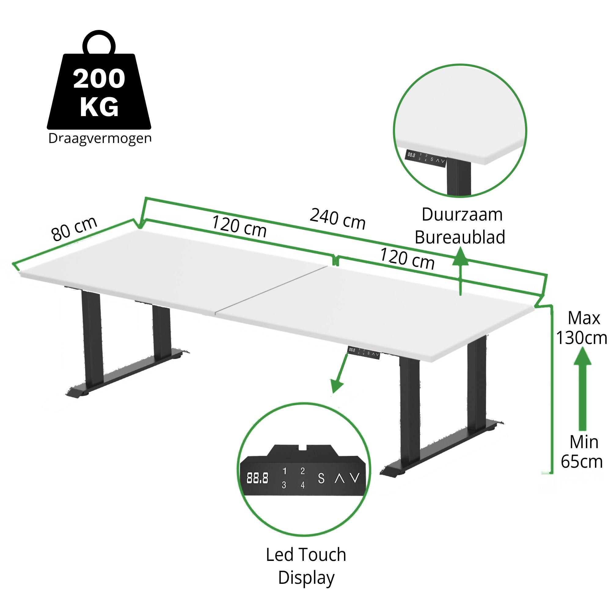 Zit-sta bureau 4 poten S5 240x80