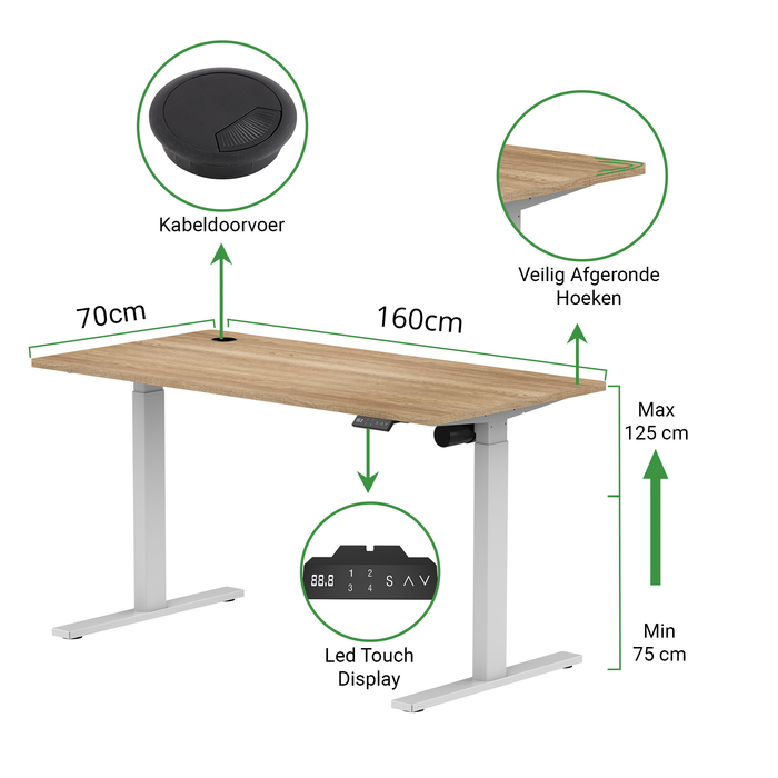 Zit-sta bureau S1 160x70 Wit / Vintage eiken