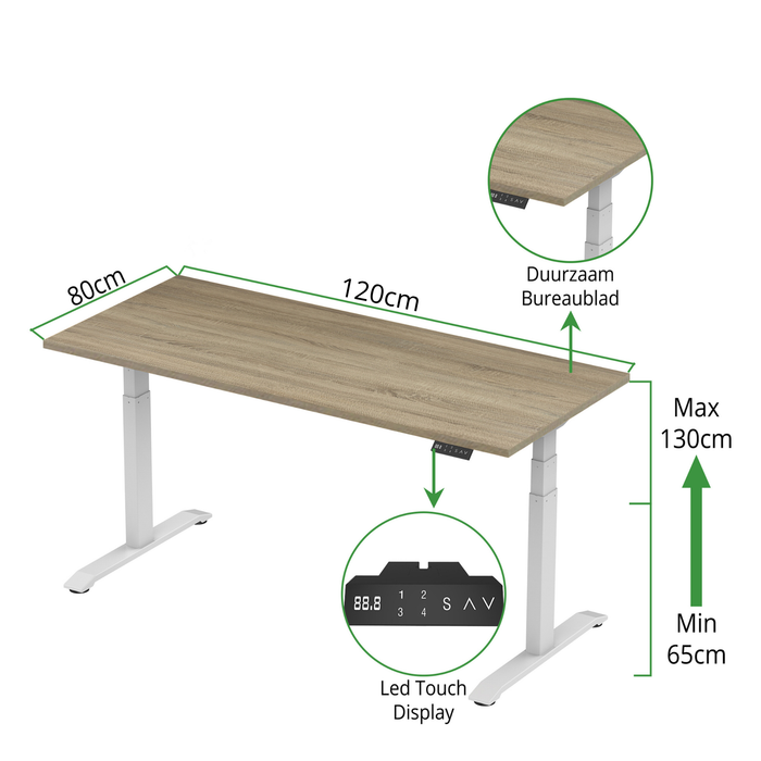 Zit-sta bureau S2 120x80 Wit / Grijs eiken
