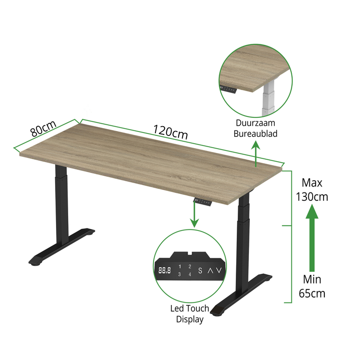 Zit-sta bureau S2 120x80 Zwart / Grijs eiken