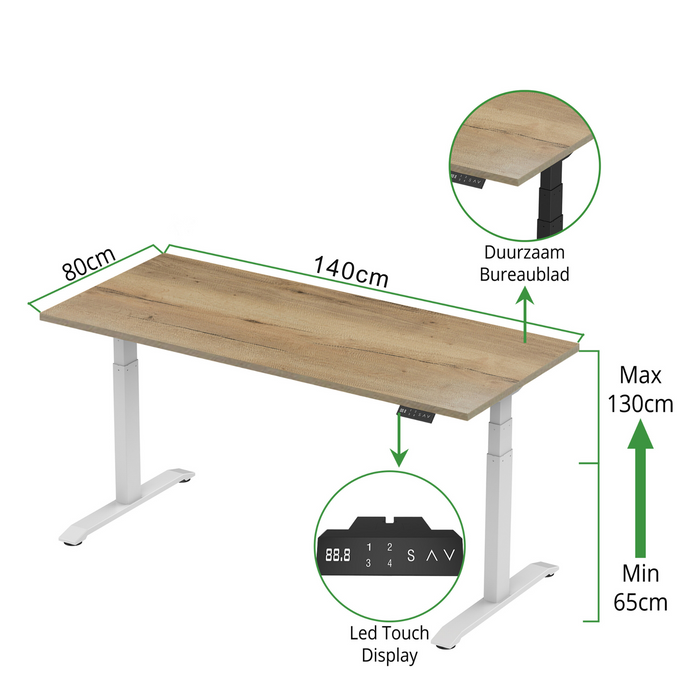 Zit-sta bureau S2 140x80 Wit / Authentiek eiken