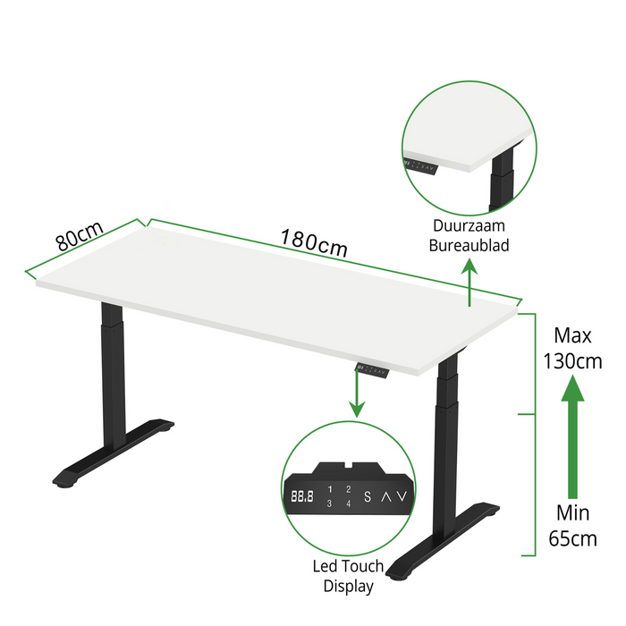 Zit-sta bureau S2 180x80 Zwart / Puur wit