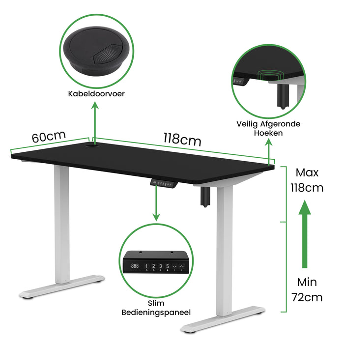 Zit-sta bureau compact 118x60 Wit / Intens zwart