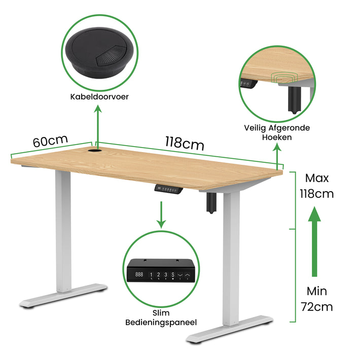 Zit-sta bureau compact 118x60 Wit / Naturel eiken