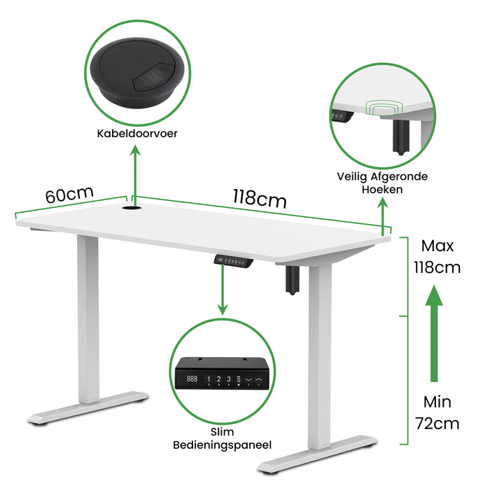 Zit-sta bureau compact 118x60 Wit / Puur wit