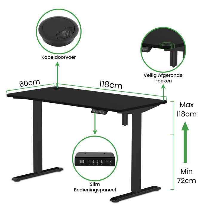 Zit-sta bureau compact 118x60 Zwart / Intens zwart