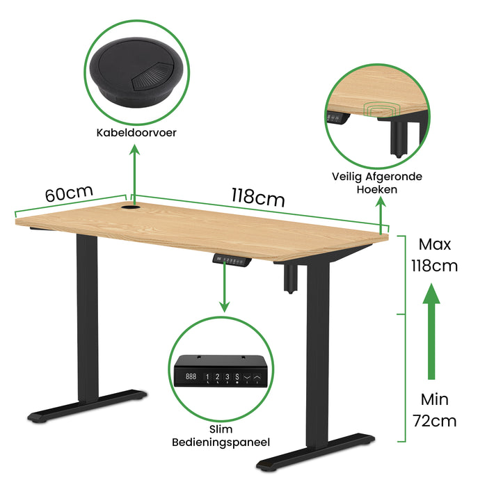 Zit-sta bureau compact 118x60 Zwart / Naturel eiken