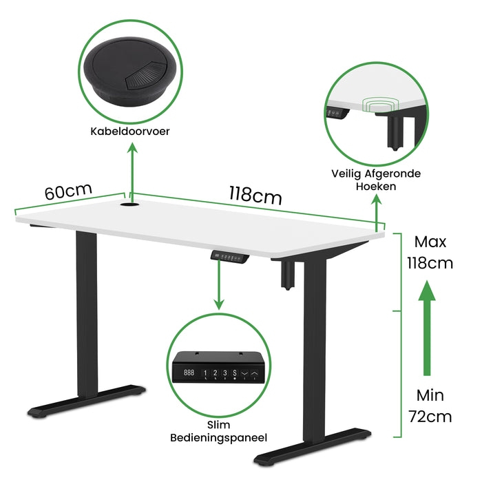 Zit-sta bureau compact 118x60 Zwart / Puur wit