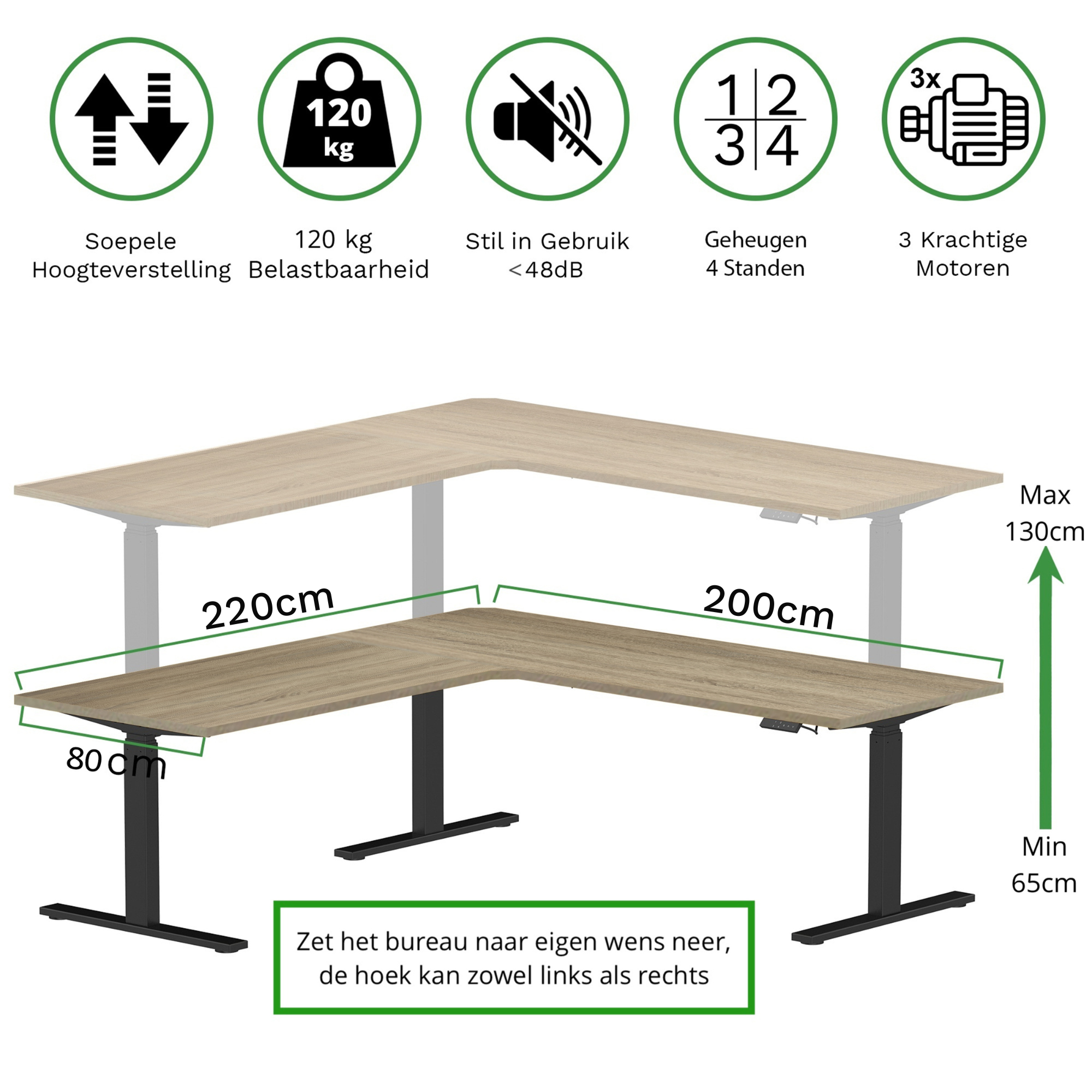 Zit-sta hoekbureau S3 220x200x80