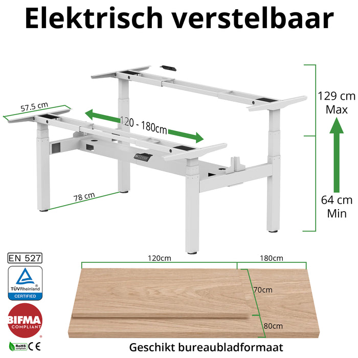 Zit-sta bureau S4 160x80 Wit / Authentiek eiken