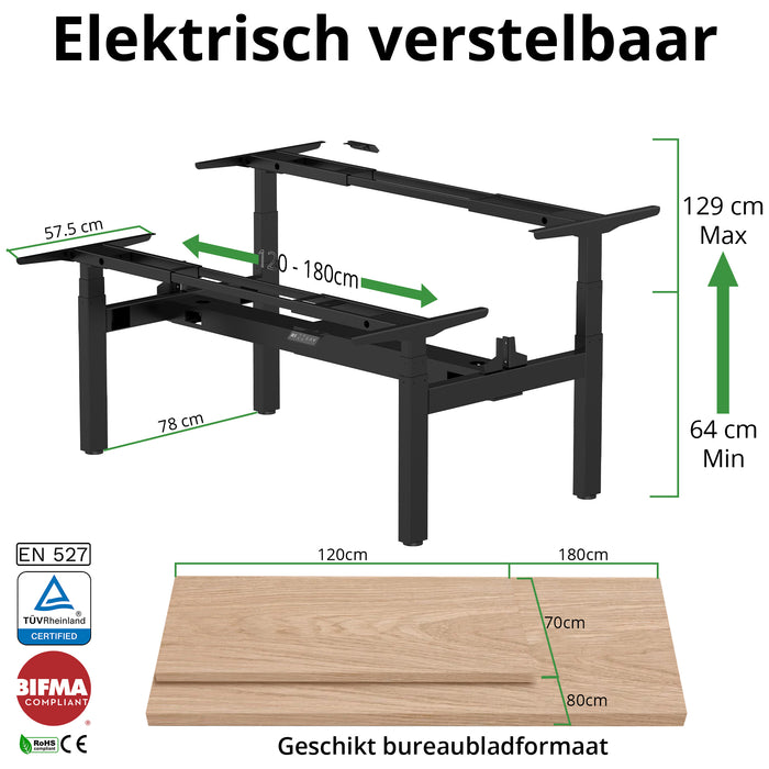 Zit-sta bureau S4 160x80 Zwart / Naturel eiken