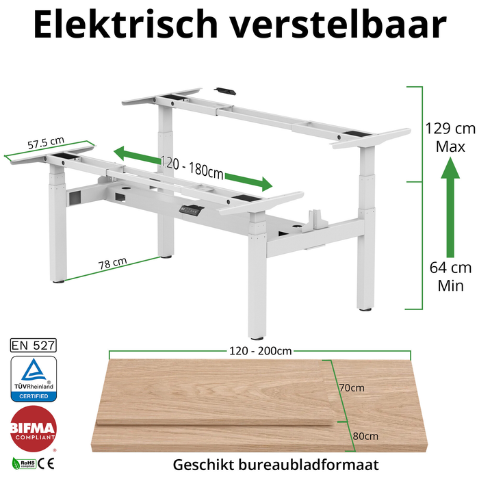 Zit-sta bureau S4 200x80 Wit / Grijs eiken