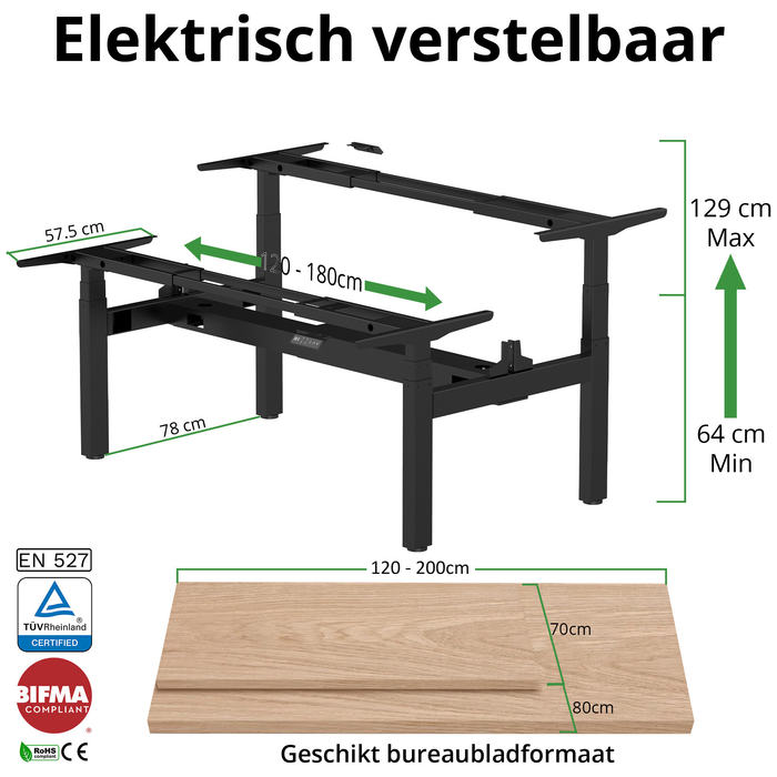 Zit-sta bureau S4 180x80 Zwart / Authentiek eiken