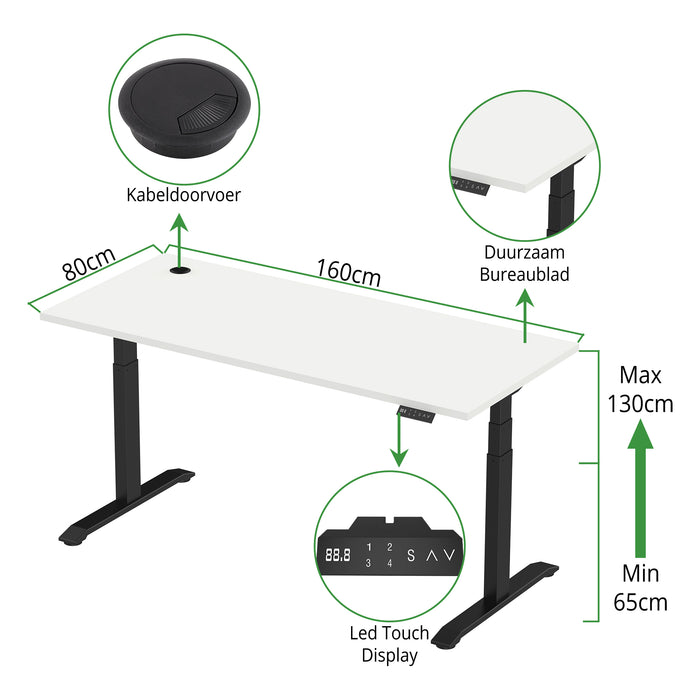 Zit-sta bureau S2 160x80 Zwart / Puur wit