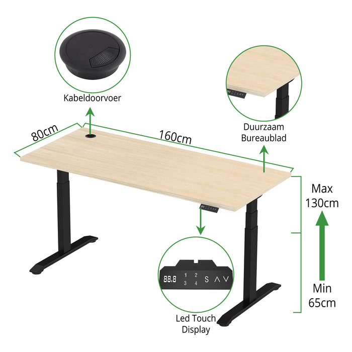 Zit-sta bureau S2 160x80 Zwart / Naturel eiken