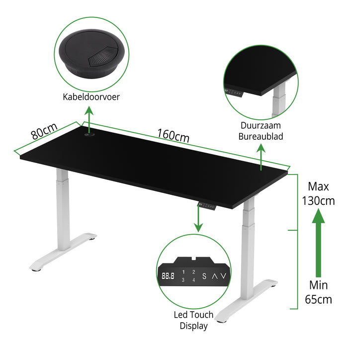 Zit-sta bureau S2 160x80 Wit / Intens zwart