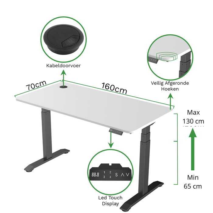 Zit-sta bureau 160x70 Zwart / Puur wit