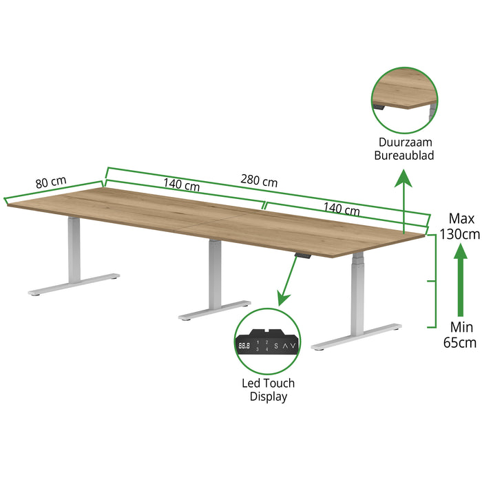 Zit-sta bureau S3 280x80 Wit / Authentiek eiken