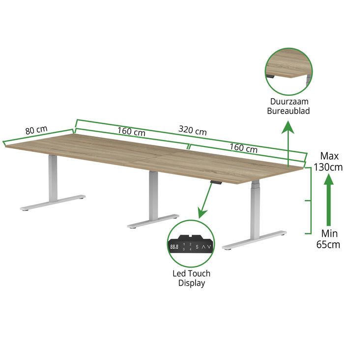Zit-sta bureau S3 320x80 Wit / Grijs eiken