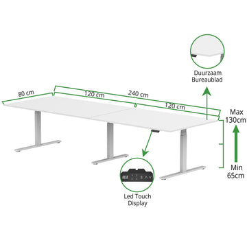 Sitz-Steh-Schreibtisch S3 240x80 Weiß / Reinweiß 