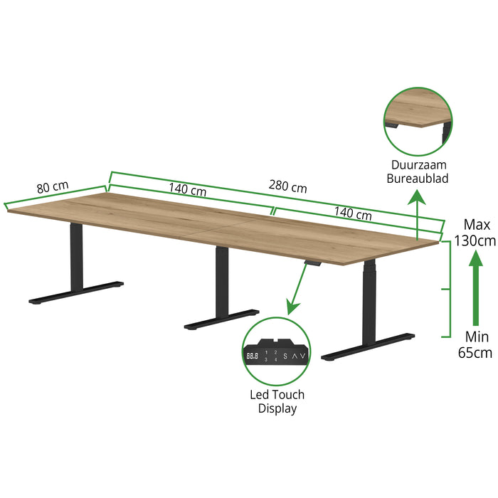 Zit-sta bureau S3 280x80 Zwart / Authentiek eiken