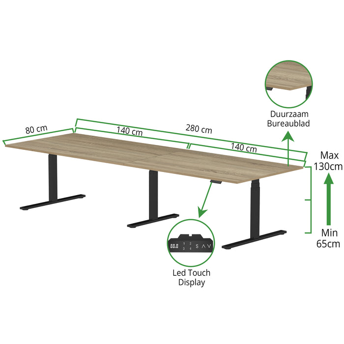 Zit-sta bureau S3 280x80 Zwart / Grijs eiken