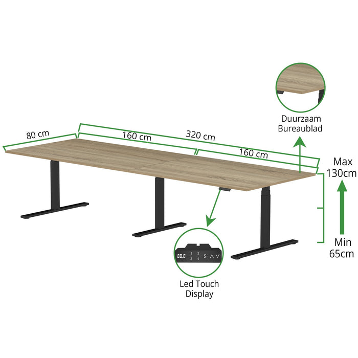 Zit-sta bureau S3 320x80 Zwart / Grijs eiken