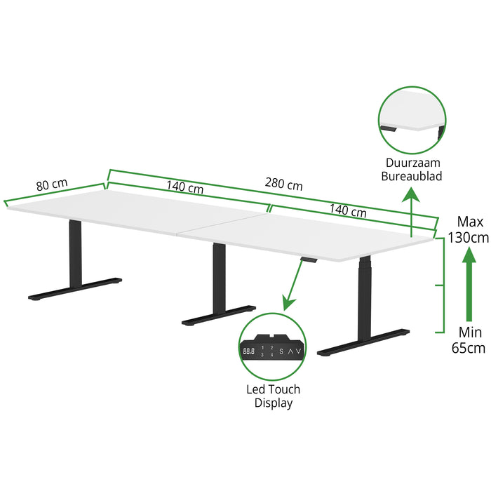 Zit-sta bureau S3 280x80 Zwart / Puur wit