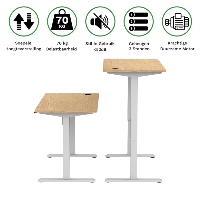 Zit-sta bureau compact 118x60 Wit / Naturel eiken