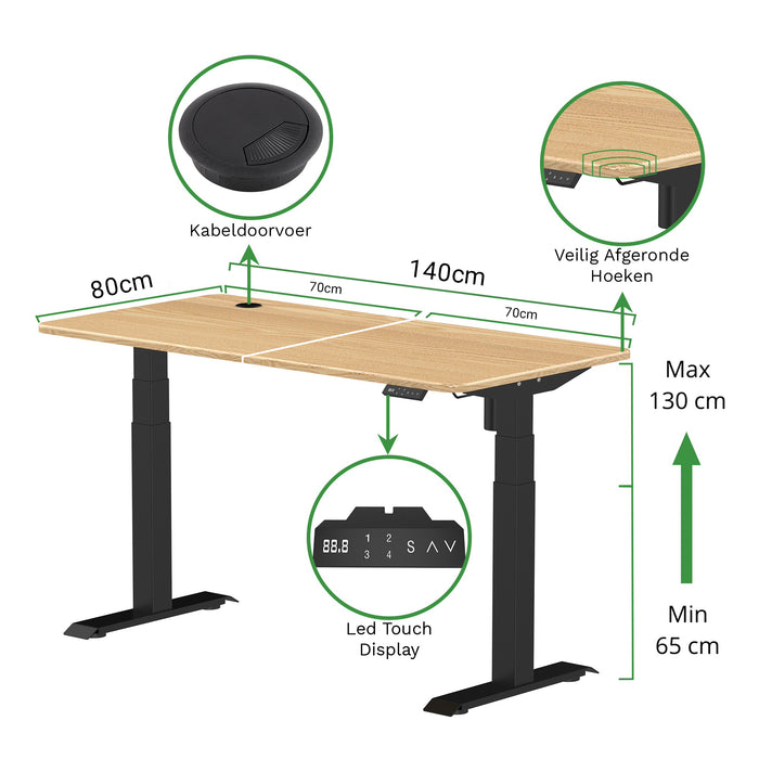 Zit-sta bureau 140x80 Zwart / Naturel eiken NPR