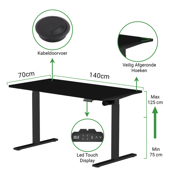 Zit-sta bureau S1 140x70 Zwart / Intens zwart