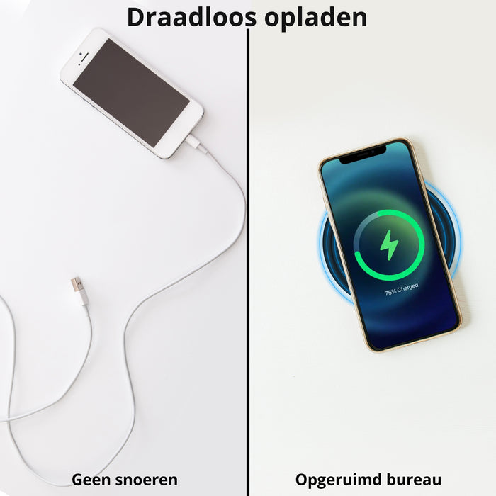 Draadloze Qi Snellader 3 in 1 station: telefoon, oordopjes Draadloze Qi Snellader 3 in 1 station: telefoon, oordopjes