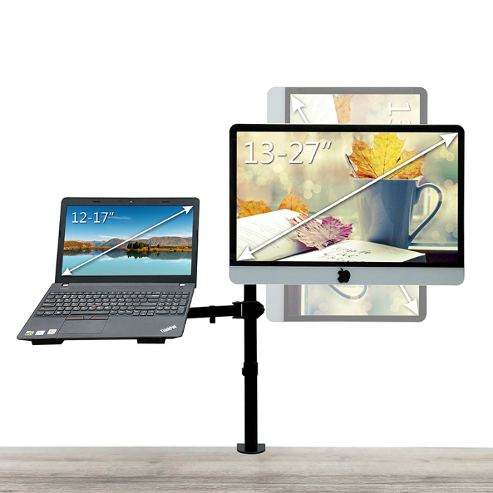 Monitor arm monitor and laptop